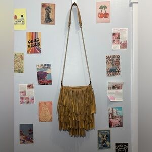 Yoki Mustard Fringe Crossbody Bag with Chain Strap